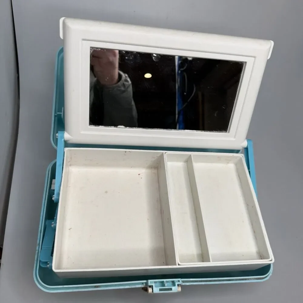 Caboodles Vintage 90s Makeup Case Blue Marble 2 Tier Tray Mirror GUC